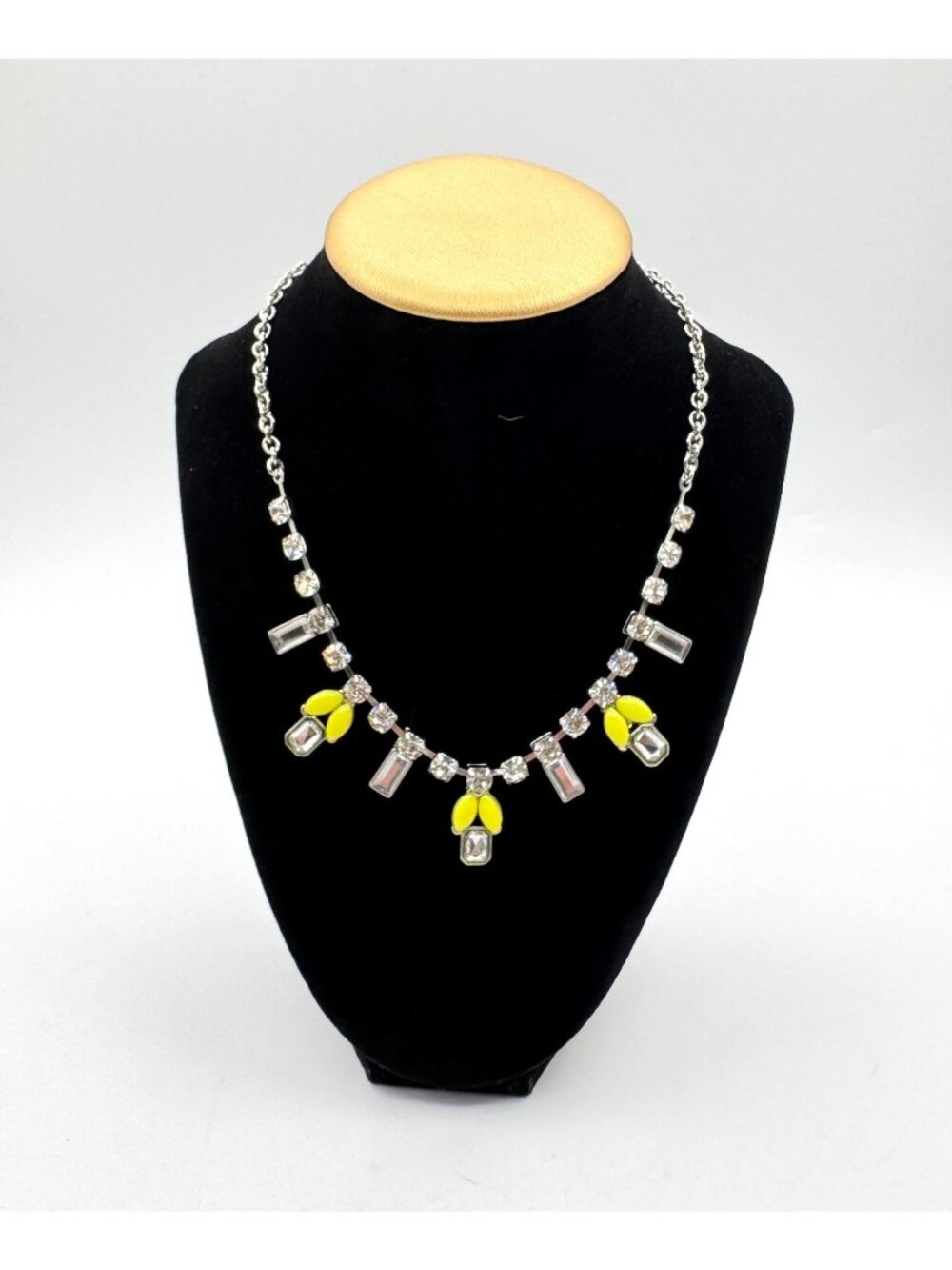 Banana Republic Necklace With Faceted Rhinestones & Yellow Cabochon Beads NWT